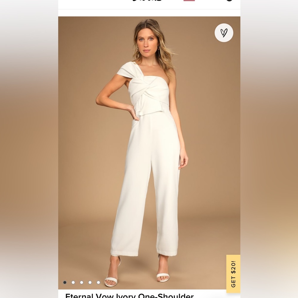 Lulu’s Jumpsuit Romper One Shoulder Bow Women’s Size Large White Bridal